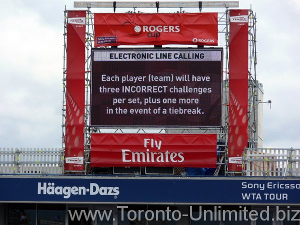 Each player will have three INCORRECT challenges per set, plus one more in the event of tie breaker. Billboard sign reads.