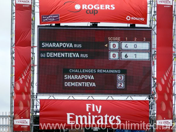 Scoreboard, Dementieva won the first game of second set.