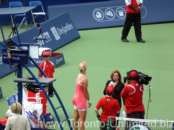 Post game interview with Dementieva.