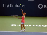 Elena Dementieva serving.