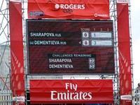 Rexall Centre Scoreboard showing Dementieva up 3 : 1 against Sharapova.