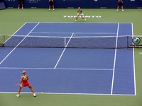 Sharapova and Dementieva rallying on the Centre Court.