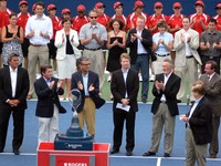 Karl Hale, Keith Rissling, Nadir Mohamed President of Rogers Communication, Martin Wostenholme Tennis Canada Director, Tony Eames Chair of Tennis Canada.