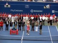 Post game speech by Dementieva on Centre Court.