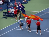 Doubles final Rogers Cup 2009, Spanish team coming to Centre Court.