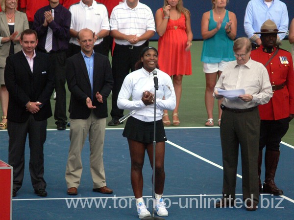 Serena Williams talking to the audience