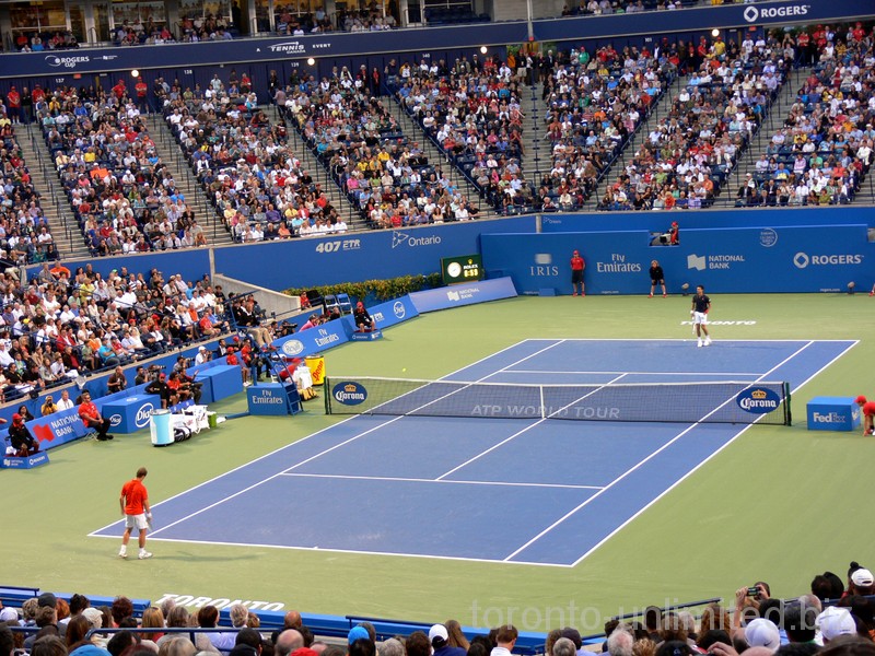 Gasquet and Novak with Rexall Centre full of spectators. August 12, 2012 Rogers Cup. 