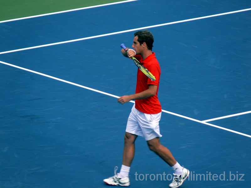 Richard Gasquet on the court before his serve. August 12, 2012 Rogers Cup.
