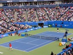 Richard Gasquet and Novak Djokovic are warming up for the match. August 12, 2012 Rogers Cup.
