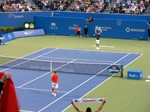 Rejoicing Novak Djokovic has just won the Championship final match. August 12, 2012 Rogers Cup.