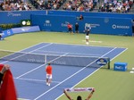 Rejoicing Novak Djokovic has just won the Championship final match. August 12, 2012 Rogers Cup.