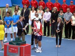 Doubles Championship, trophies presentation to the Champions, Bob and Mike Bryan. August 12, 2012 Rogers Cup Toronto.