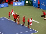 O Canada is being sang on Centre Court prior to the Singles Championship match. August 12, 2012 Rogers Cup.