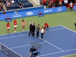 On the court ceremony to honour 2012 Wimbledon Juniors Champions Filip Peliwo and Eugene Bouchard. August 12, 2012 Rogers Cup.