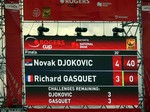Scoreboard on Centre Court showing Djokovic Gasquet match. August 12, 2012 Rogers Cup.