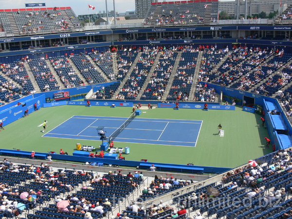 Radek Stepanek and Juan Martin Del Potro on left side of Centre Court, August 7, 2012 Rogers Cup.