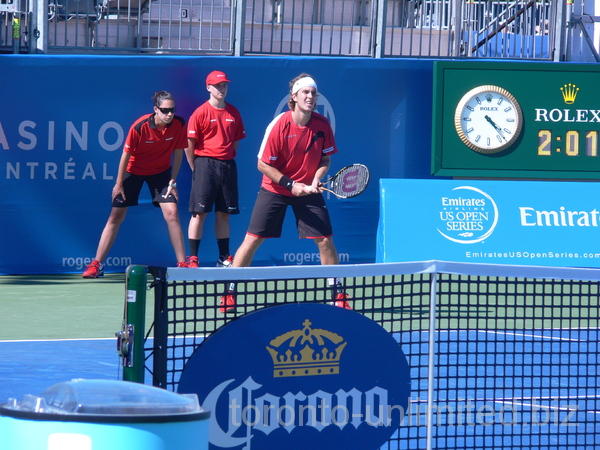 Lukas Lacko of Slovakia receiving serve from Pablo Andujar, Grandstand Court August 6, Rogers Cup 2012