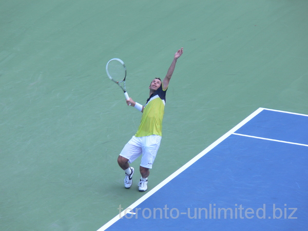 Stepanek's serving motion against Del Potro of Argentina, August 8, 2012 Rogers Cup.