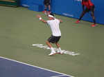Bernard Tomic is preparing to hit the ball to Djokovic. August 8, 2012 Rogers Cup.