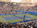 Central Court with beatifull sunset while Novak Djokovic and Bernard Tomic are playing, August 8, 2012 Rogers Cup.