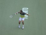 Radek Stepanek with backhand swing on Centre Court, August 7, 2012 Rogers Cup.