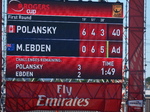 Scoreboard on Centre Court showing Matthew Ebden's matchpoint, August 6, 2012 Rogers Cup.