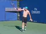 Tommy Haas with backhand swing on practice court august 6, 2012 Rogers Cup.
