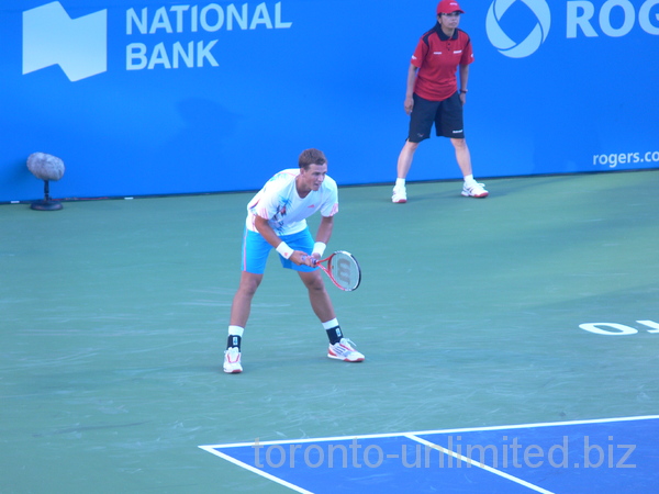 Vasek Pospisil Canada on Centre Court with Andreas Seppi Italy August 6, 2012 Rogers Cup.