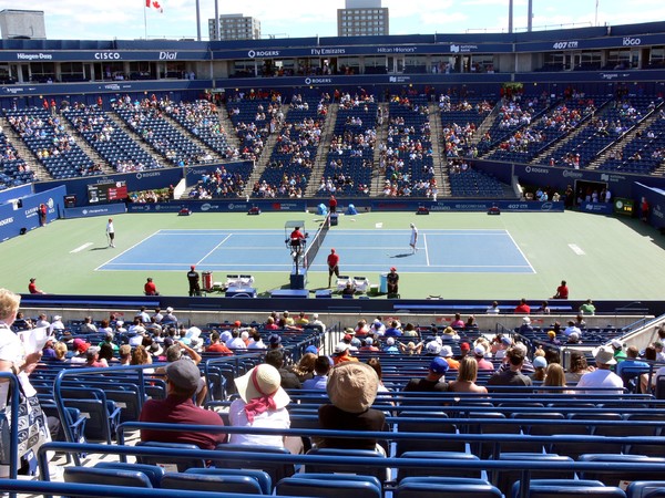 John McEnroe and Jim Curier Legends exhibition game before the start of finals on Centre Court August 11, 2013 Rogers Cup Toronto