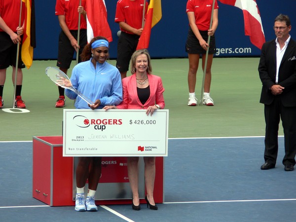 Serena Williams with Trophy and a winner cheque for $426,000 August 11, 2013 Rogers Cup Toronto