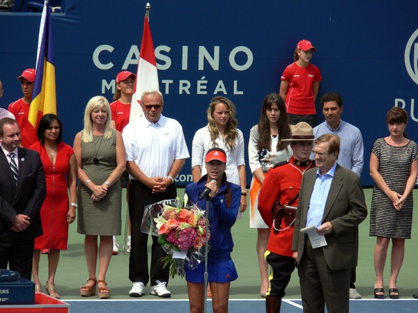 Sorana Cirstea talking during Championship closing ceremony August 11, 2013 Rogers Cup Toronto