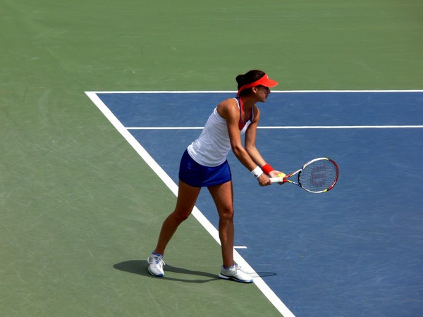 Sorana Cirstea about to serve in the Championship match to Serena Williams August 11, 2013 Rogers Cup Toronto