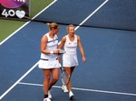 Anna-Lena Groenfeld (GER) and Kveta Peschke (CZE) on Centre Court during championship final August 11, 2013 Rogers Cup Toronto