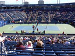 John McEnroe and Jim Curier Legends exhibition game before the start of finals on Centre Court August 11, 2013 Rogers Cup Toronto