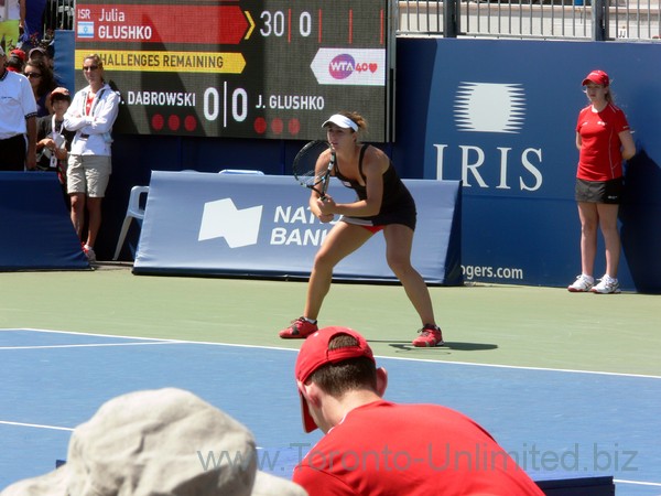 Gabriela Dabrowski (CDN) receiving serve from Julia Glushko (ISR) August 4, 2013 Rogers Cup Toronto