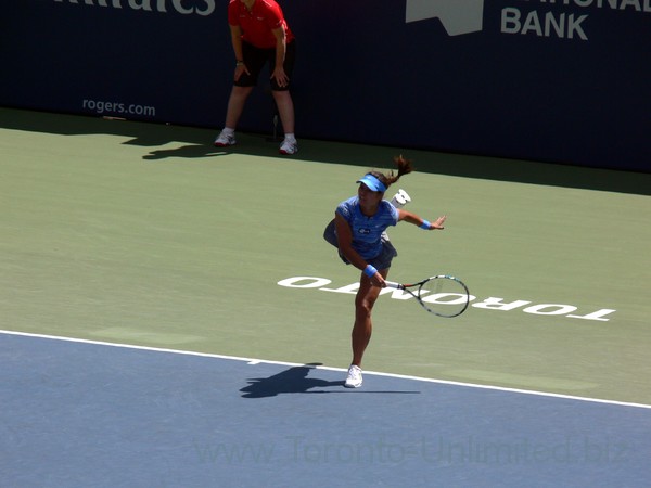 Na LI (CHN) serving on Centre Court August 10, 2013 Rogers Cup Toronto