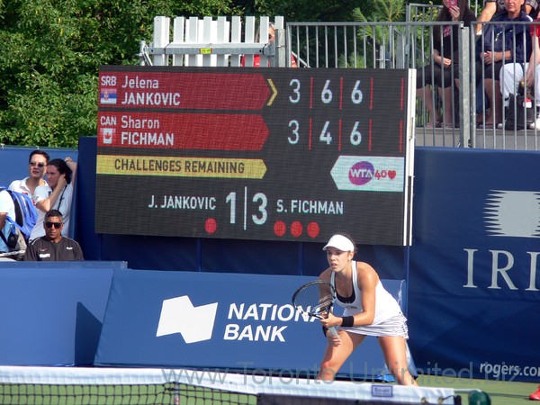 Sharon Fichman (WC) playing Jelena Jankovic (SRB) on Grandstand August 7, 2013 Rogers Cup Toronto
