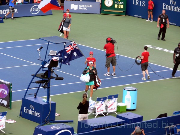 Samantha Stosur (AUS) and Petra Kvitova (CZE) coming to Centre Court August 8, 2013 Rogers Cup Toronto