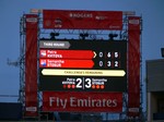 Scoreboard on Centre Court showing Kvitova - Stosur (6 : 3) (5 : 2)