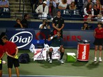 Legend Pete Sampras in an exhibition match with James Blake August 9, 2013 Rogers Cup Toronto