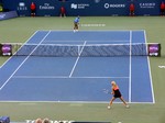 Serena Williams and Agnieszka Radwanska (POL) during semi-final match on Centre Court August 10, 2013 Rogers Cup Toronto