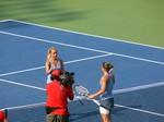 Handshake, when Sara Errani has won the match with Klara Zakopalova August 7, 2013 Rogers Cup Toronto