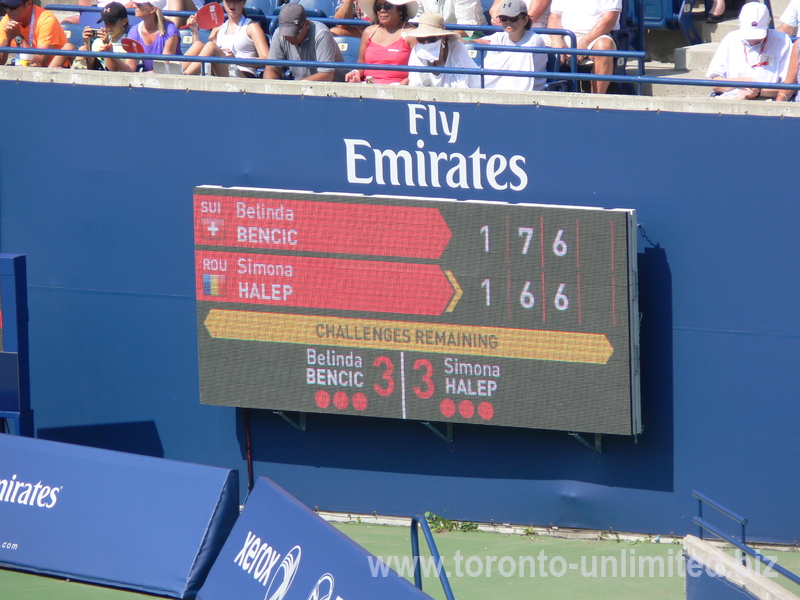 Belinda Bencic won the first set in tiebreaker 7:6 and they are playing the second set tie-breaker 16 August 2015 Rogers Cup Toronto!