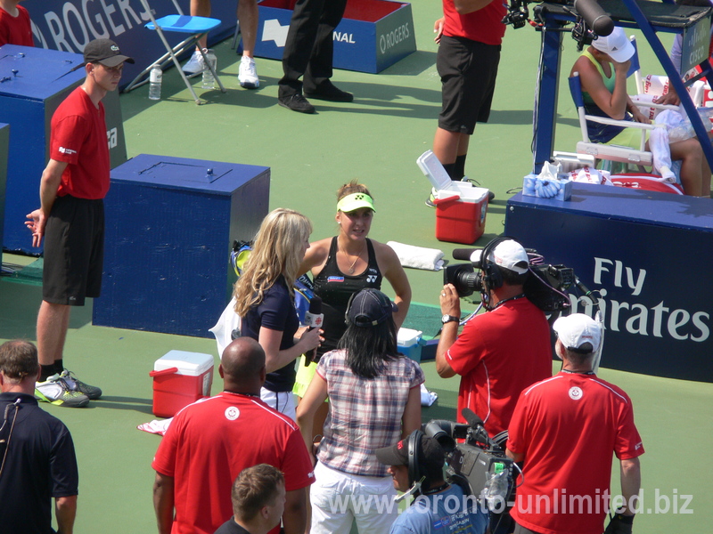 Belinda Bencic is giving a post-game interview after winning Rogers Cup Championship 16  August 2015 Toronto.