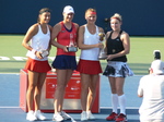 Caroline Garcia (FRA) Katarina Srebotnik (SLO) holding runner-ups trophies and Lucie Safarova (CZE) and Bethanie Mattek-Sands (USA) holding Championship Trophy 16 August 2015 Rogers Cup Toronto