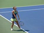 Simona Halep serving to Belinda Bencic during the championship match on Centre Court 16 August 2015 Toronto.  