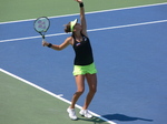 Belinda Bencic serving on Centre Court to Simona Halep 16 August 2015 Rogers Cup Toronto