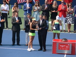 Rogers Cup 2015 Championship Trophy presented to Belinda Bencic by Allan Horn, Chairman of the Board for Rogers Cup Communication 16 August 2015 Toronto.