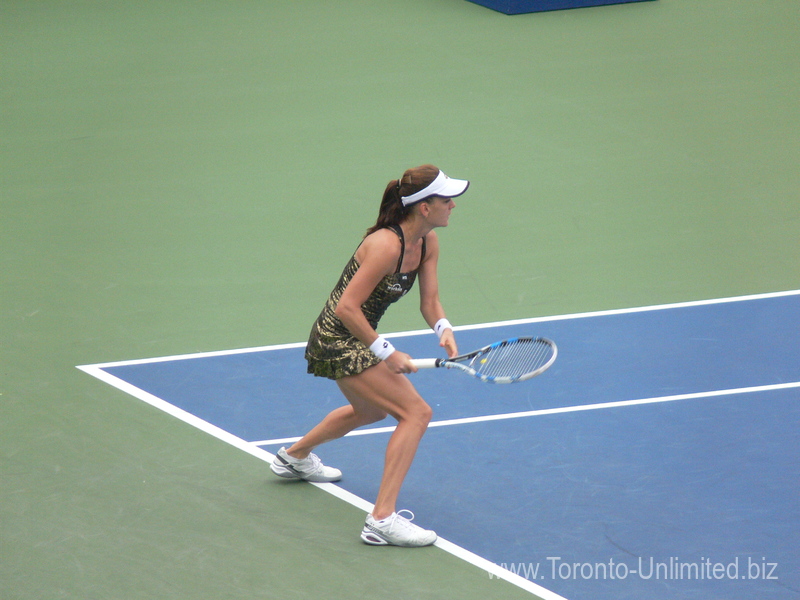 Agnieszka Radwanska (POL) playing a quarter-final match with Simone Halep (ROU) on  Centre Court 14 August 2015 Rogers Cup Toronto.