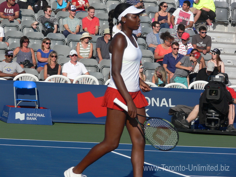 Francoise Abanda (CDN) on Granstand Court playing Andrea Petkovic (GER) 11 August 2015 Rogers Cup in Toronto